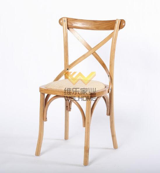 Natural wood crossback chair with rattan seat